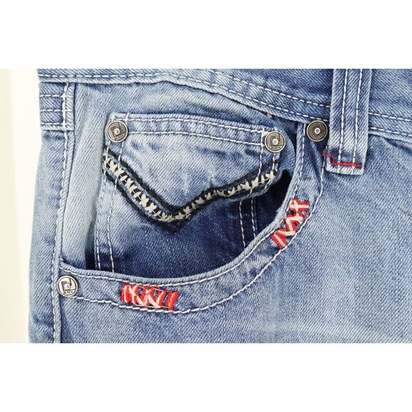 CJ Black Premium Men's Bootcut Distressed Embroidered Pocket Trim Jeans SZ 32X32 - Picture 4 of 16